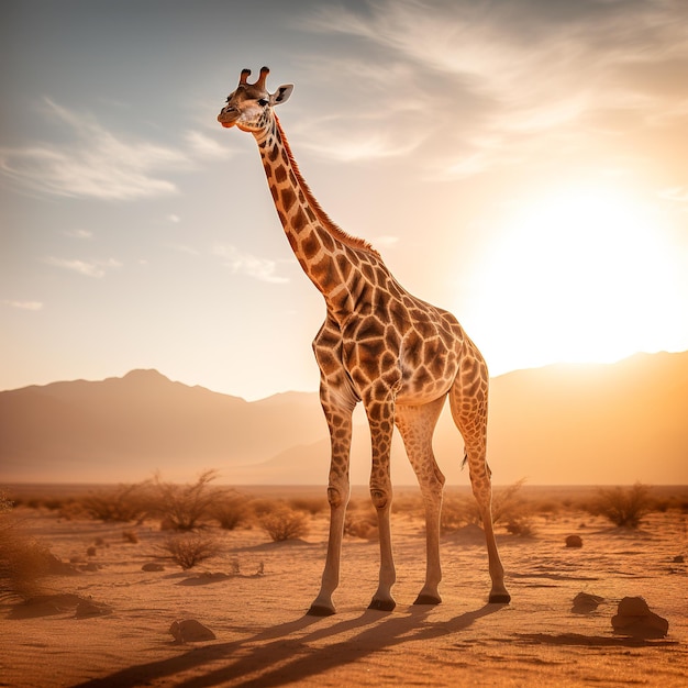 따뜻한 색조의 사막에 있는 기린 사진
