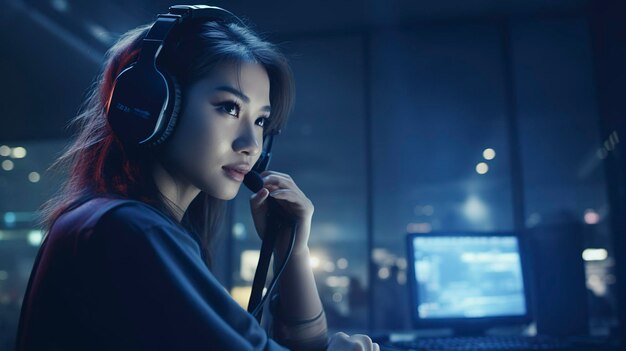 A photo of a girl in a call center providing personal care