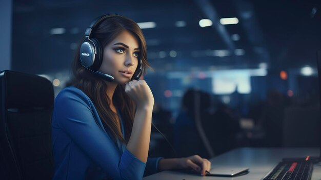 A photo of a girl in a call center taking notes during call