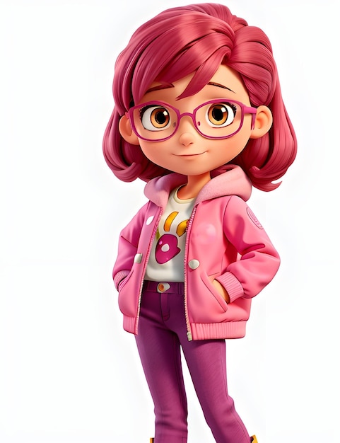 Фото девушки-карикатурного персонажа с розовым пиджаком и очками