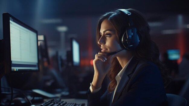 A photo of a girl handling calls in a call center