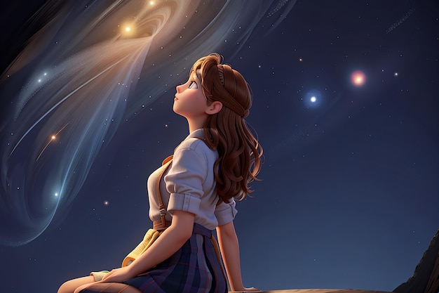 Photo girl looking up at the stars illustration