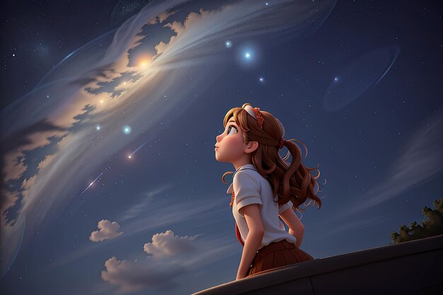 Photo girl looking up at the stars illustration