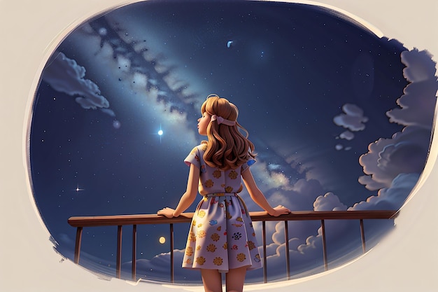 Photo girl looking up at the stars illustration