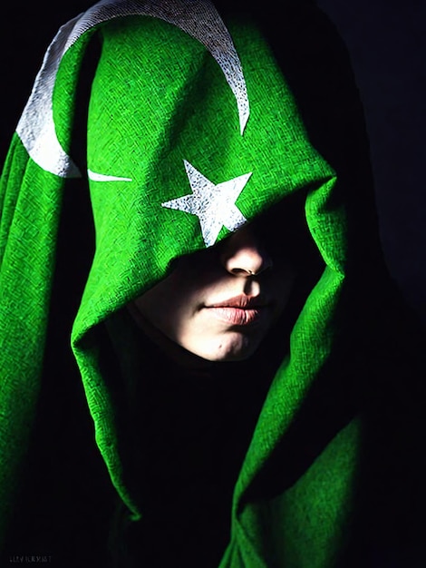 Photo of a girl Pakistani flag on it head ai generative