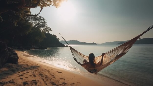 Foto foto di una ragazza che si rilassa sulla spiaggia