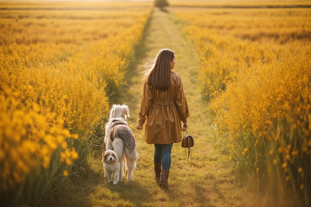 犬を飼っている女の子の写真