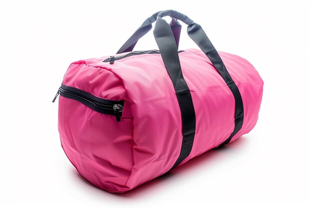 Photo photo of girl with isolated gym bags or duffel bags