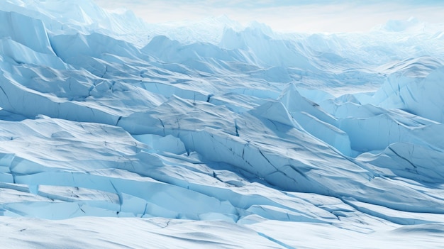 A photo of glacial crevasses in a frigid landscape harsh midday light