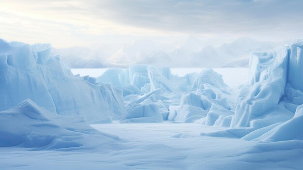 人里離れた山脈の柔らかい朝の光に照らされた氷河のクレバスの写真