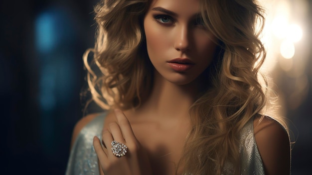 A Photo of a Glamorous Girl Wearing a Statement Cocktail Ring