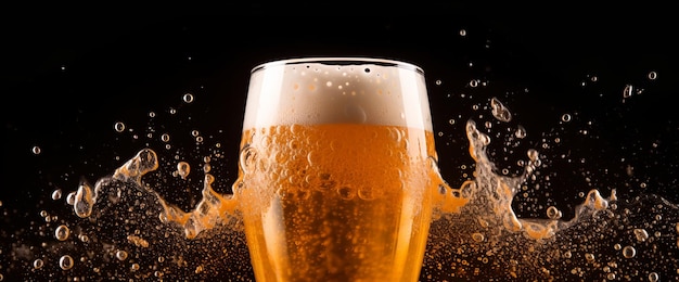 Photo glass of beer with foam on a black background