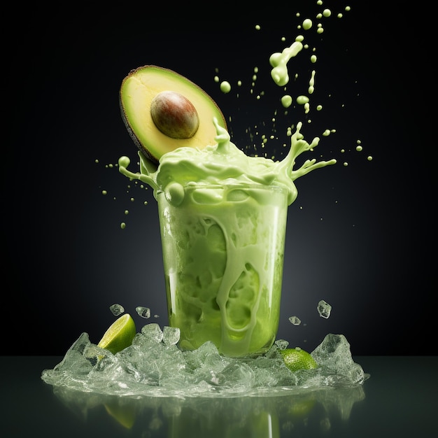 photo of a glass containing avocado juice with ice