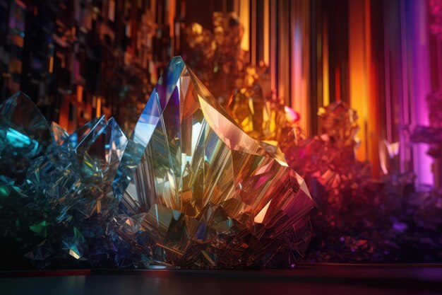 Photo glass crystals and prisms with color spectrum rays AI generated