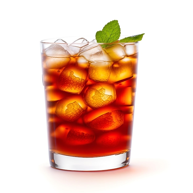 Photo of a glass of ice tea on a white background