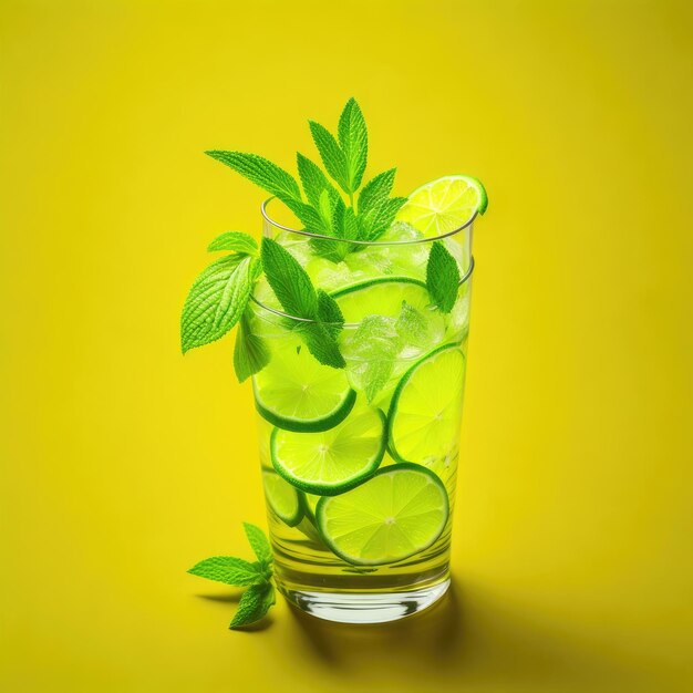 Photo a glass of mojito with orange and mint leaves on a white background
