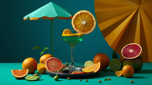 Photo of a glass of orange juice with umbrella