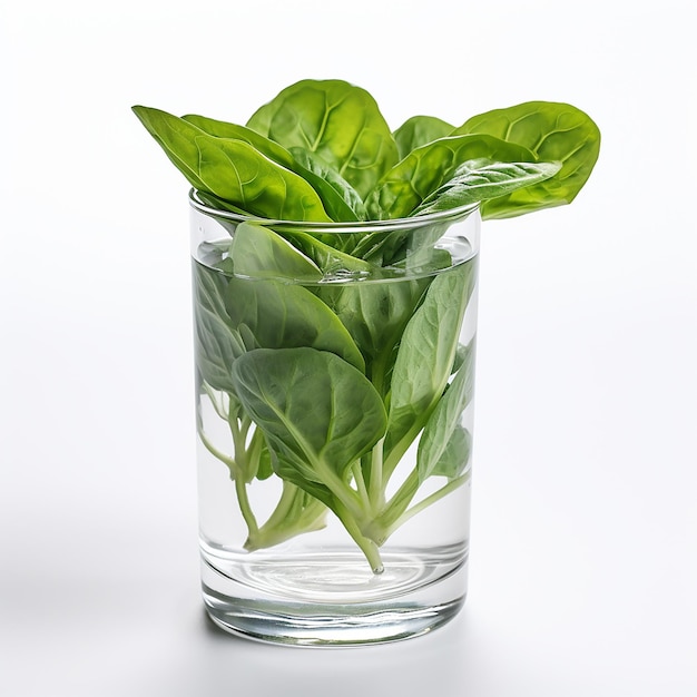 Photo photo glass of water with vegetable leaves