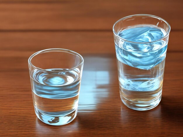 Photo a glass of water on a wooden table ai generated