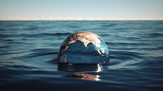 Photo globe floating over the sea isolated