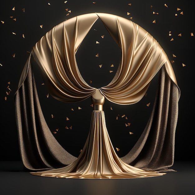 Photo photo gold podium elegant fabric product decoration on black background studio 3d rendering