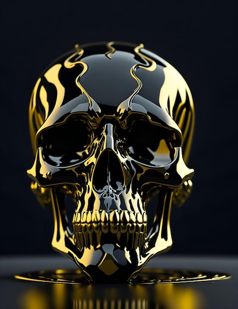 Photo of a gold skull with flames on its face