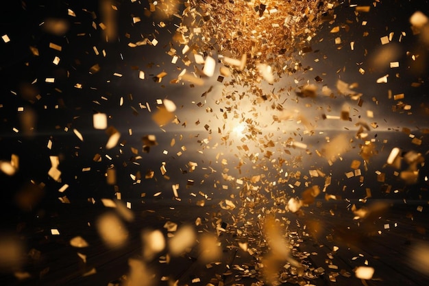 a photo of a golden confetti in the night.