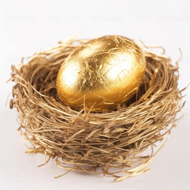 Photo photo a golden egg sits in a nest