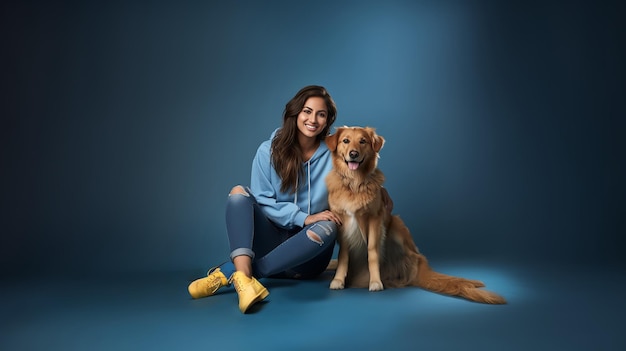 Photo photo of golden retriever with an indian girl