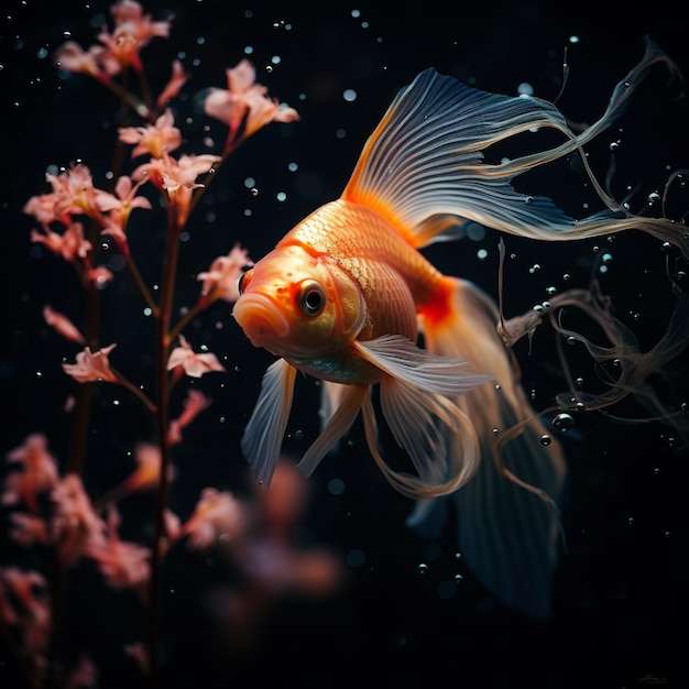 Photo goldfish nature beautiful fish dark background