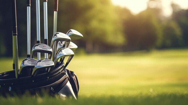 A photo of a golf club set on the course