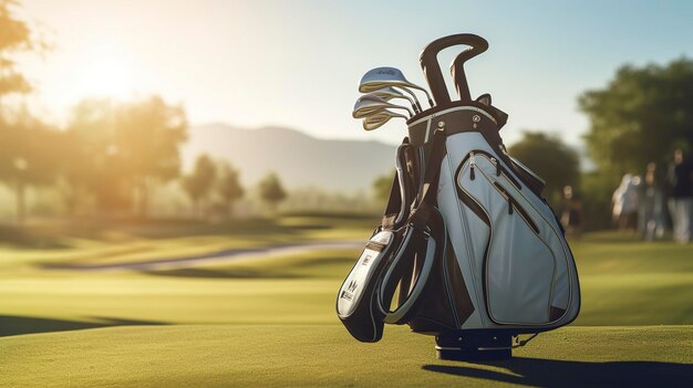 A photo of a golfer's bag and equipment on the course