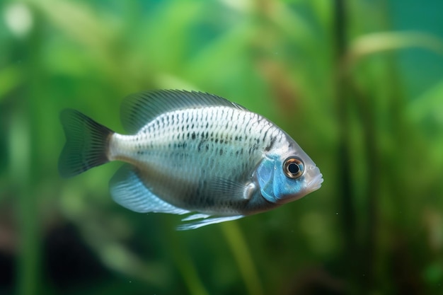 Photo of gourami fish swim in nature sea water