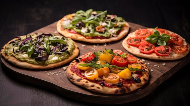 Photo a photo of gourmet and artisanal veggie pizzas