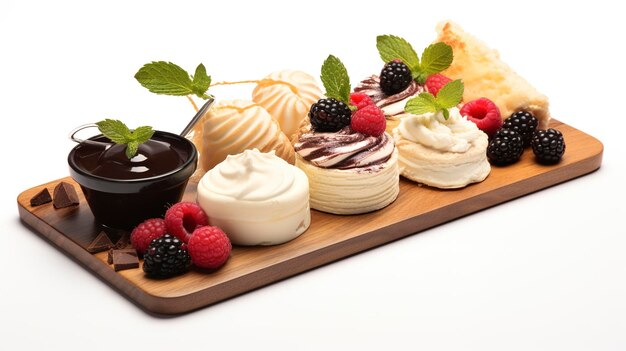 Photo a photo of a gourmet dessert platter full length photo