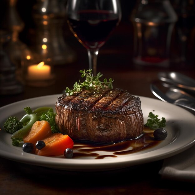 Photo of gourmet food on a table in a restaurant Realistic photo