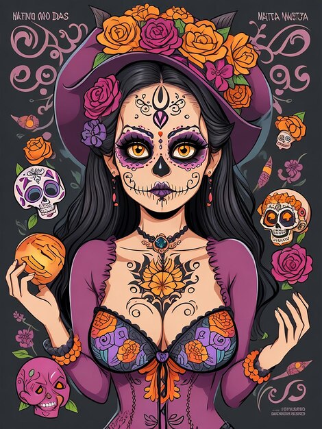 Фотография градиентного плаката dia de muertos AI Generated