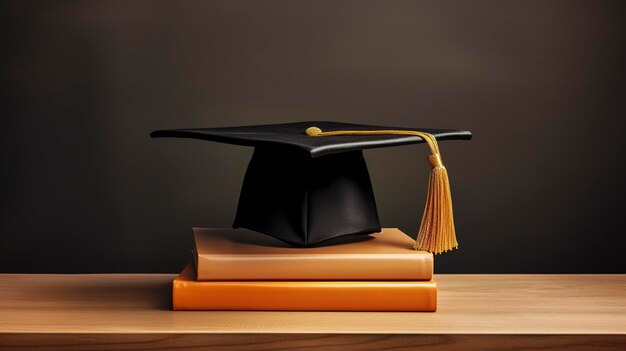 A photo of a graduation cap and diploma on a podium