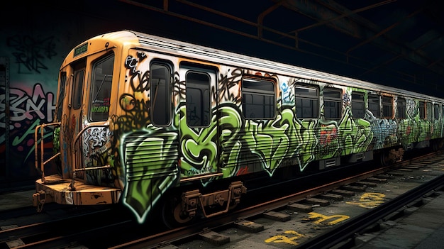 Foto una foto di un treno o di un vagone della metropolitana coperto di graffiti
