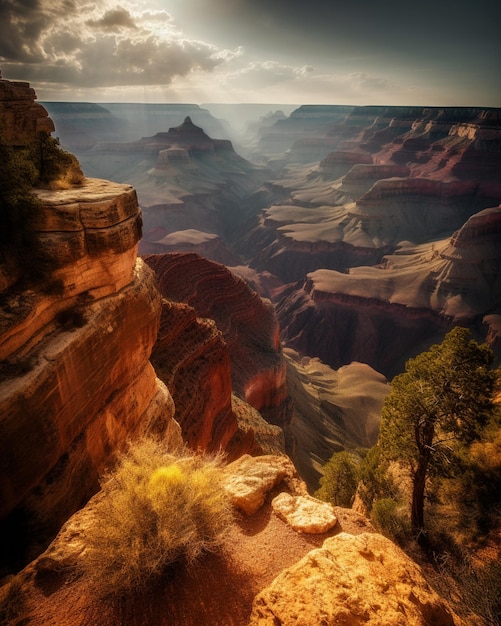 A photo of a grand canyon with a cloudy sky