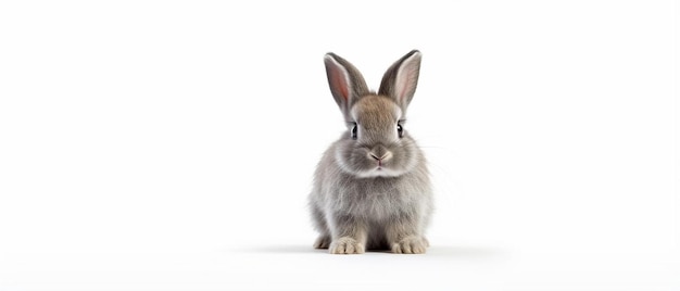Photo photo of a gray bunny on a white background for digital printing wallpaper