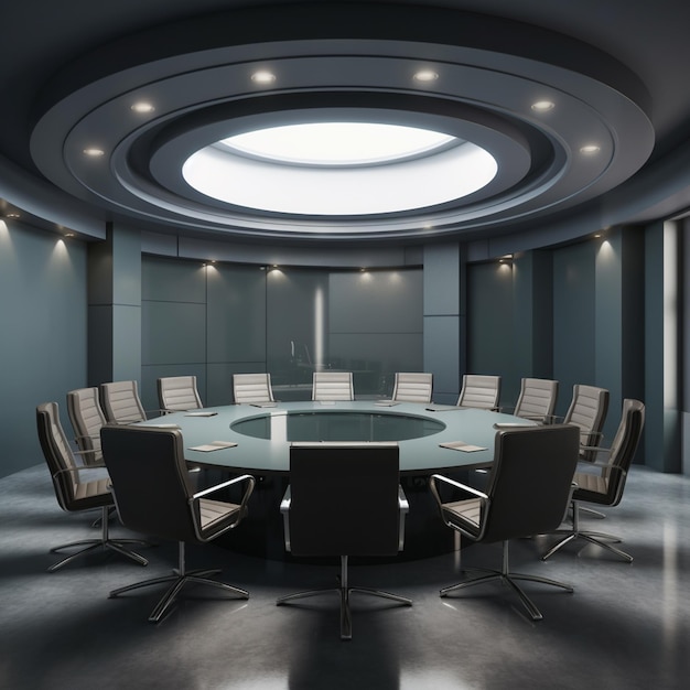 Photo gray meeting room with round table