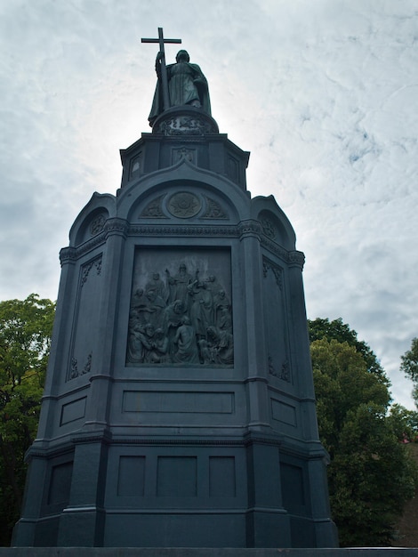 Photo of the Great Orthodox monument on background of clouds