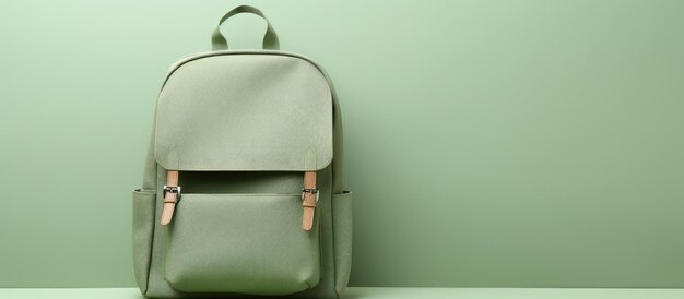 Photo of a green backpack on a table with plenty of space for your own text or design