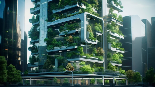 A photo of a green building with smart technology