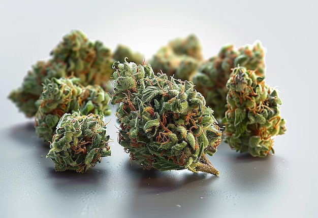 Фото зеленого каннабиса, марихуаны, листьев ганжи и масла, изолированных на белом фоне