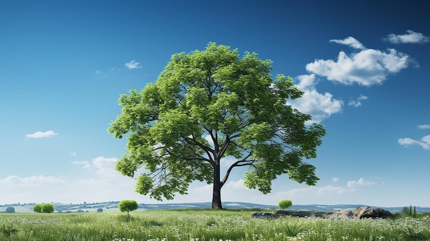 写真 photo_green_field_tree_and_blue_sky_great_as_a