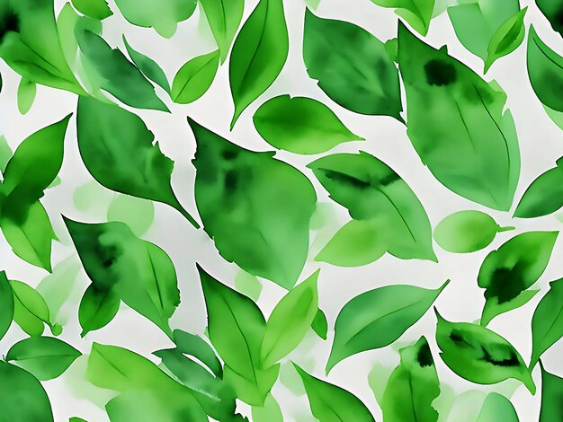 Photo green leaves watercolor seamless pattern