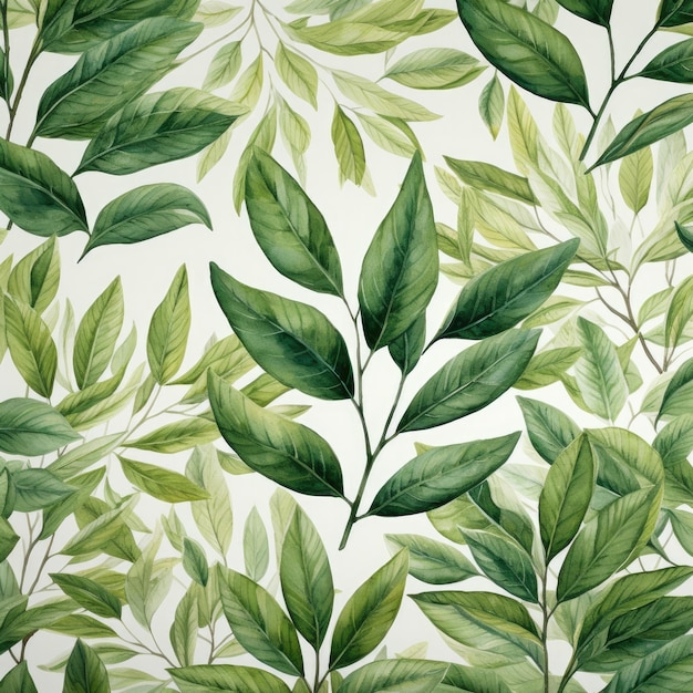 Photo green leaves watercolor seamless patterns