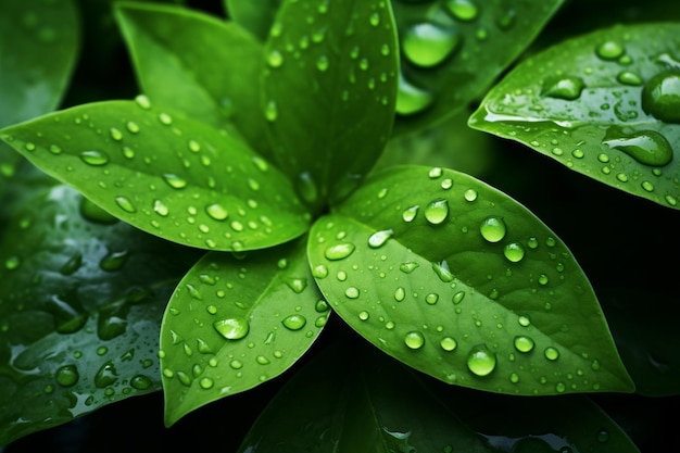 Photo photo green leaves with water drops background